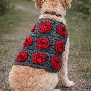 Floral Rose Granny Square Handmade Crochet Dog Vest Medium Size